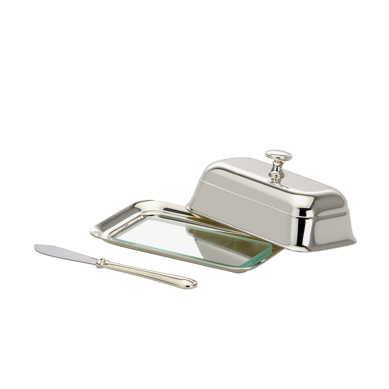 Butter dish 1/4 pound  with glass insert and butter knife silver-plated, Essen, Mittagessen, Mahlzeit, Sinken, Waschbeckenhahn