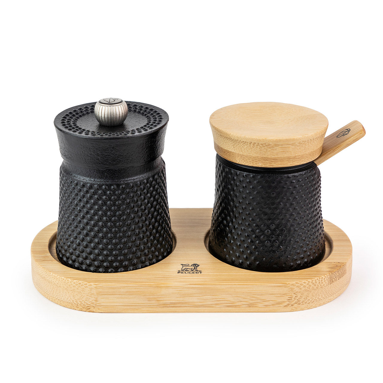 Pepper mill 8 cm and salt bowl with salt spoon black, Rauchrohr