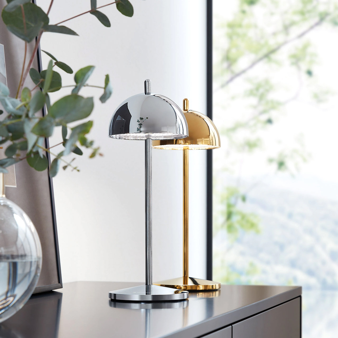 Table lamp LED 30 cm dimmable chrome, Lampe, Tischlampe, Pflanze