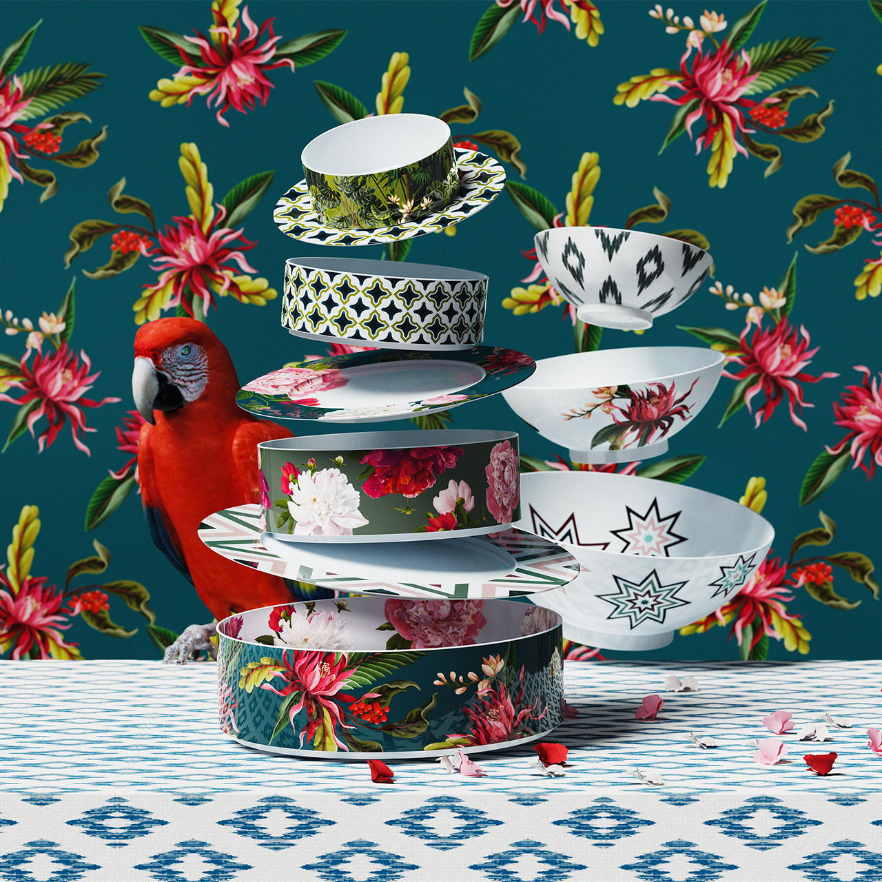 Bowl XL coupe 26 cm, Untertasse, Porzellan, Töpferei, Tasse, Vogel