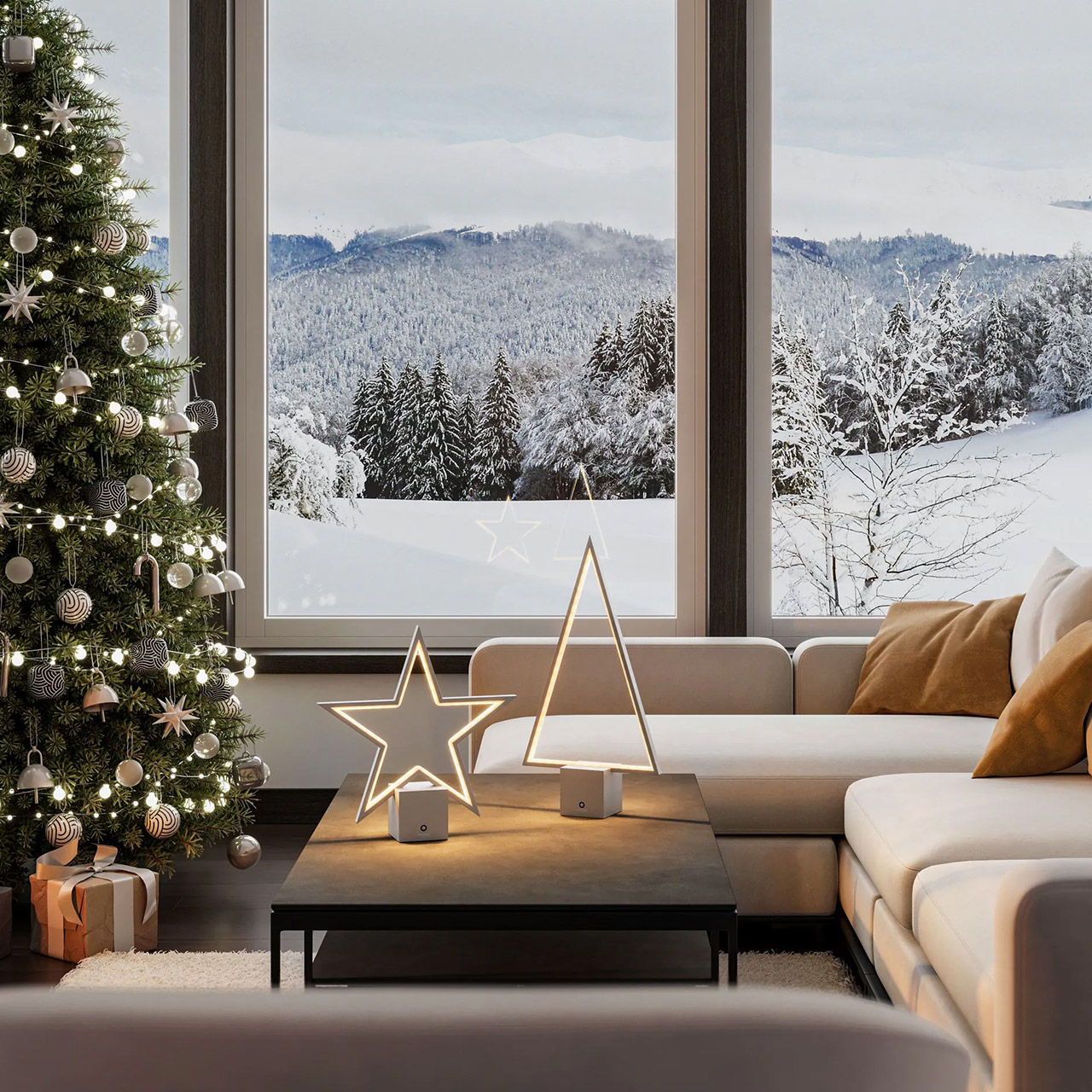 Decorative Star light LED 33.5 cm dimmable silver, Weihnachten, Weihnachtsdekorationen, Festival, Elektronik, Sprecher