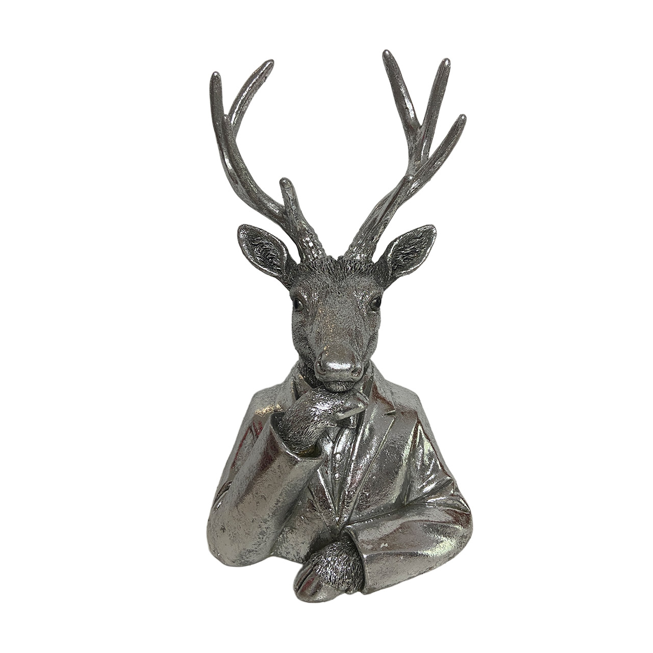 Cor Mulder, Hirsch-Büste silber 31 cm, Hirsch, Wildtiere, Antilope, Geweih, Elch