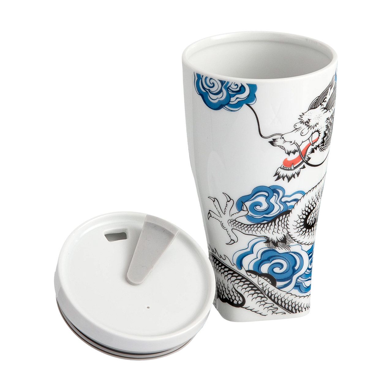 Coffee to go mug Fortune Dragon with cuff 0.35 l, Kunst, Porzellan, Töpferei, Tasse