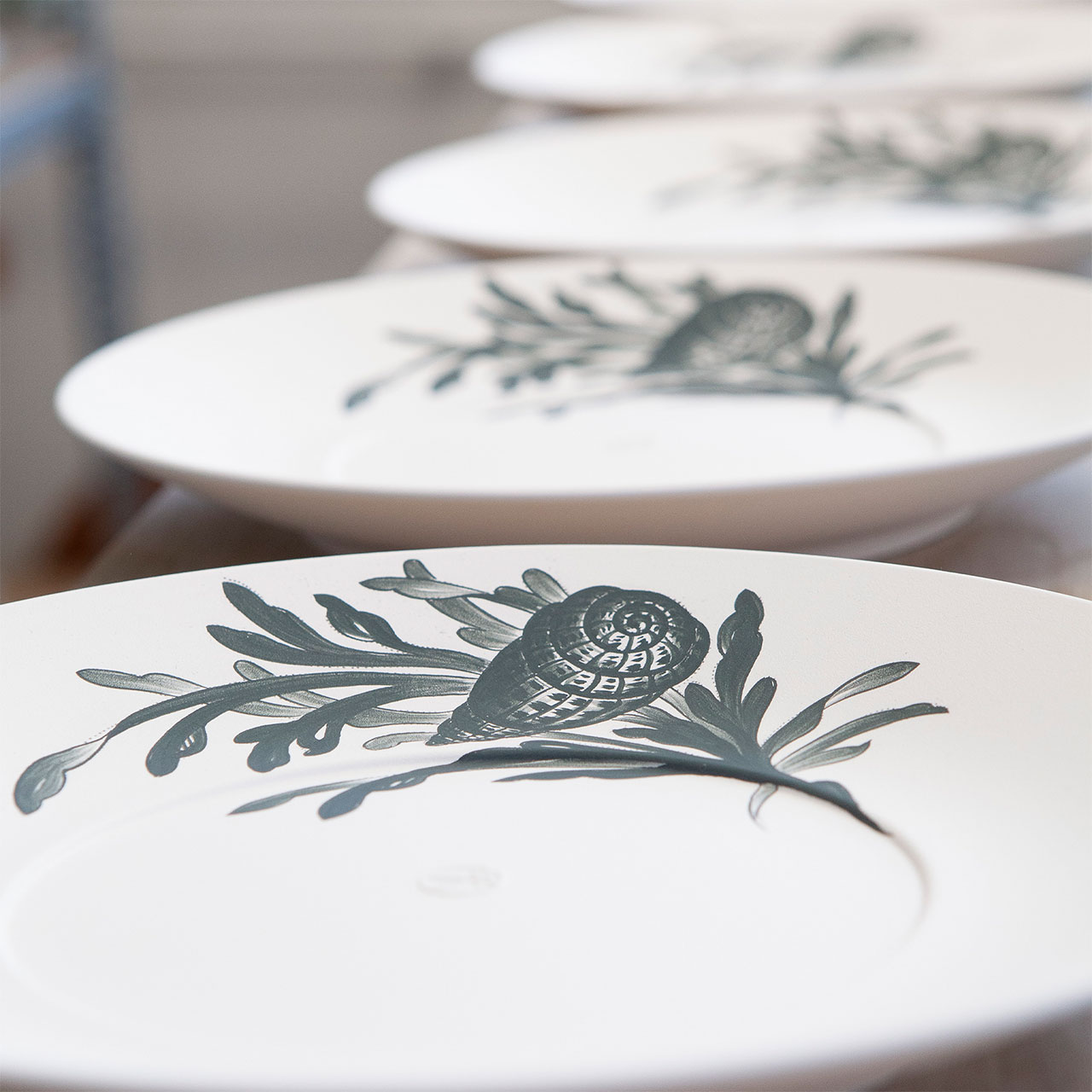 Gourmet plate deep 26 cm motif shell, Mahlzeit, Gericht, Porzellan, Teller, Tischplatte