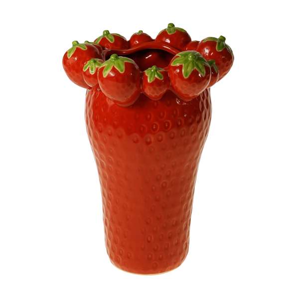 Vase mit Erdbeeren 25 cm rot