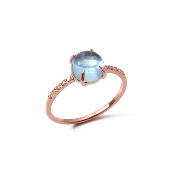 Ring Roségold 750/- Blautopas 1,90 ct Diamanten 0,05 ct G VS W56