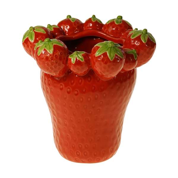 Vase mit Erdbeeren 17,5 cm rot